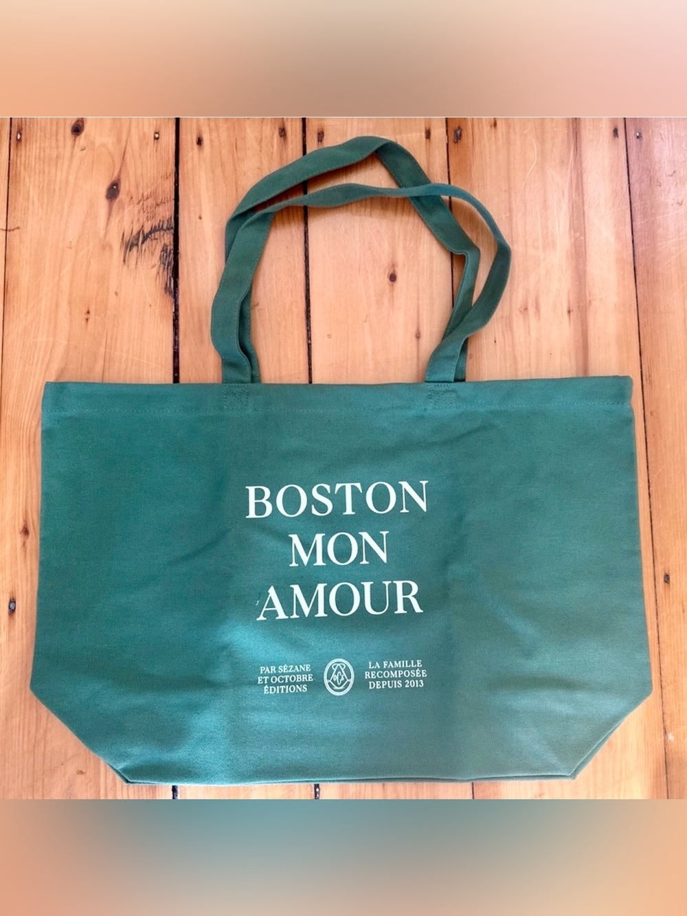 Sezane Green Canvas Tote with White Lettering